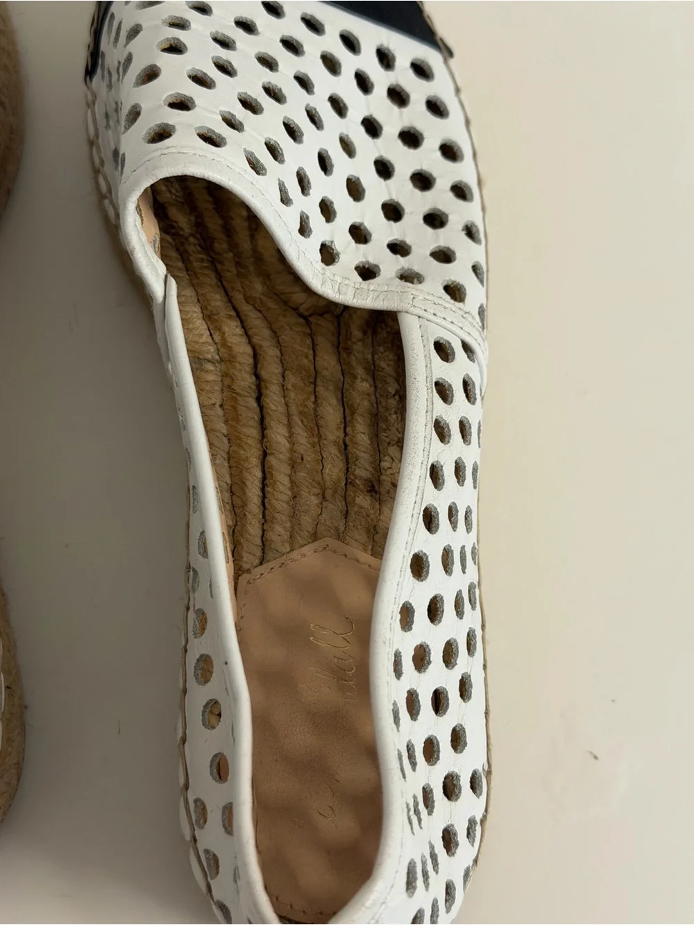 Loeffler Randall | White Perforated Espadrilles with Black Cap Toe